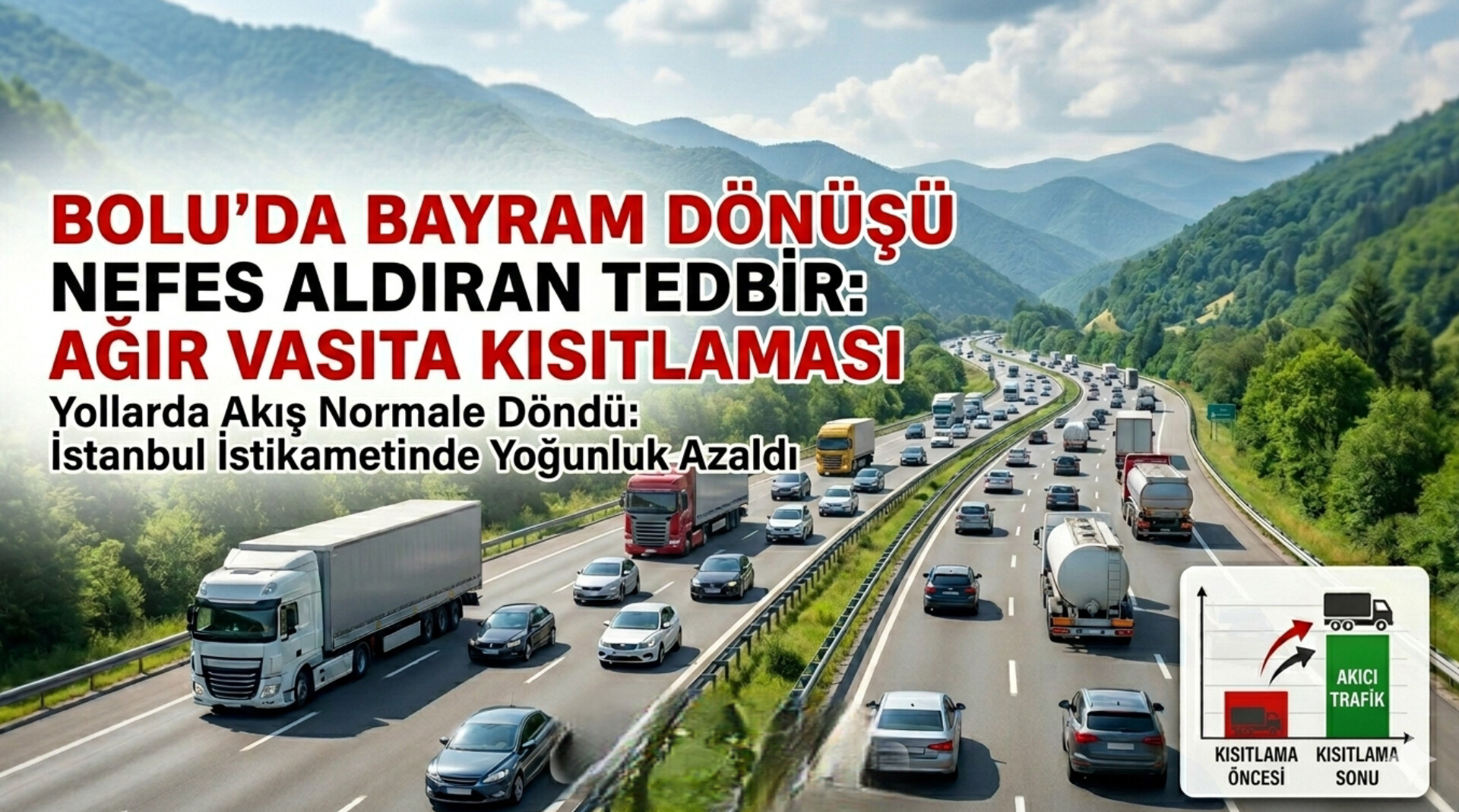 BOLU’DA BAYRAM DÖNÜŞÜ NEFES ALDIRAN TEDBİR: AĞIR VASITA KISITLAMASI TAMAMLANDI