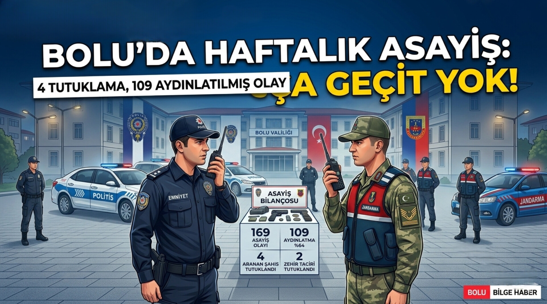 BOLU'DA HAFTALIK ASAYİŞ BİLANÇOSU: 169 OLAYDAN 109’U AYDINLATILDI, 4 TUTUKLAMA!