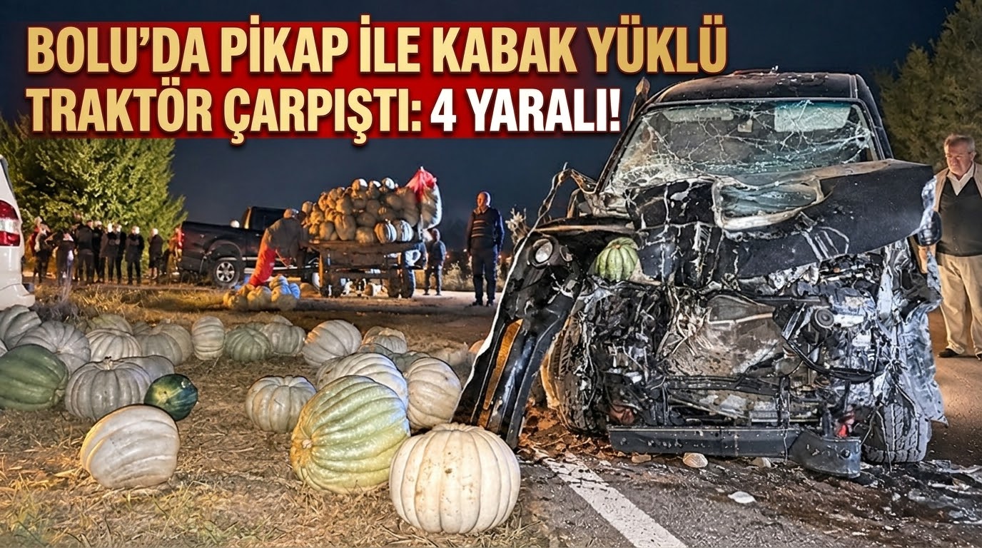 Bolu’da Pikap ile Kabak Yüklü Traktör Çarpıştı: 4 Yaralı!