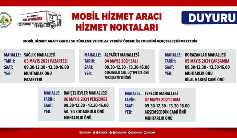 Mobil Hizmet Aracı yeniden mahallelere gelecek